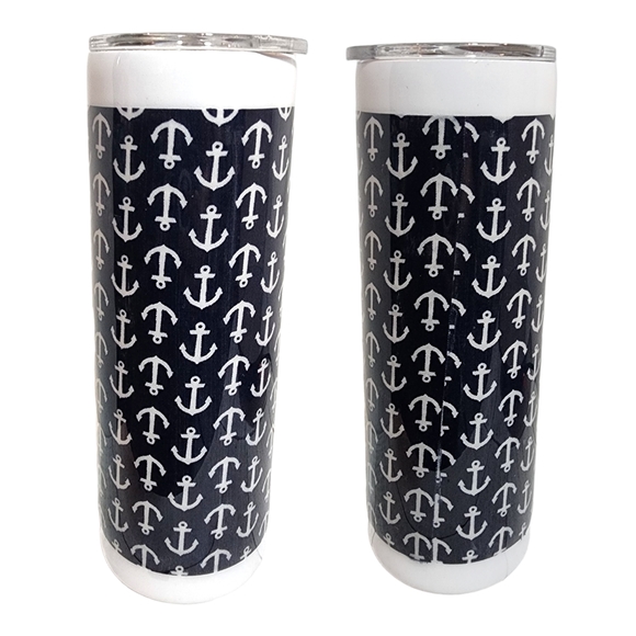 ⚓️ Navy Blue & White Anchor l Fabric Tumbler - Picture 3 of 4